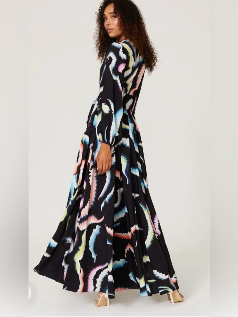 A.L.C. Black Maxi Dress with Multicolor Wave Print - Picture 2 of 10
